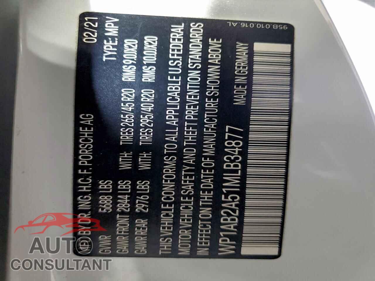 PORSCHE MACAN 2021 - WP1AB2A51MLB34877