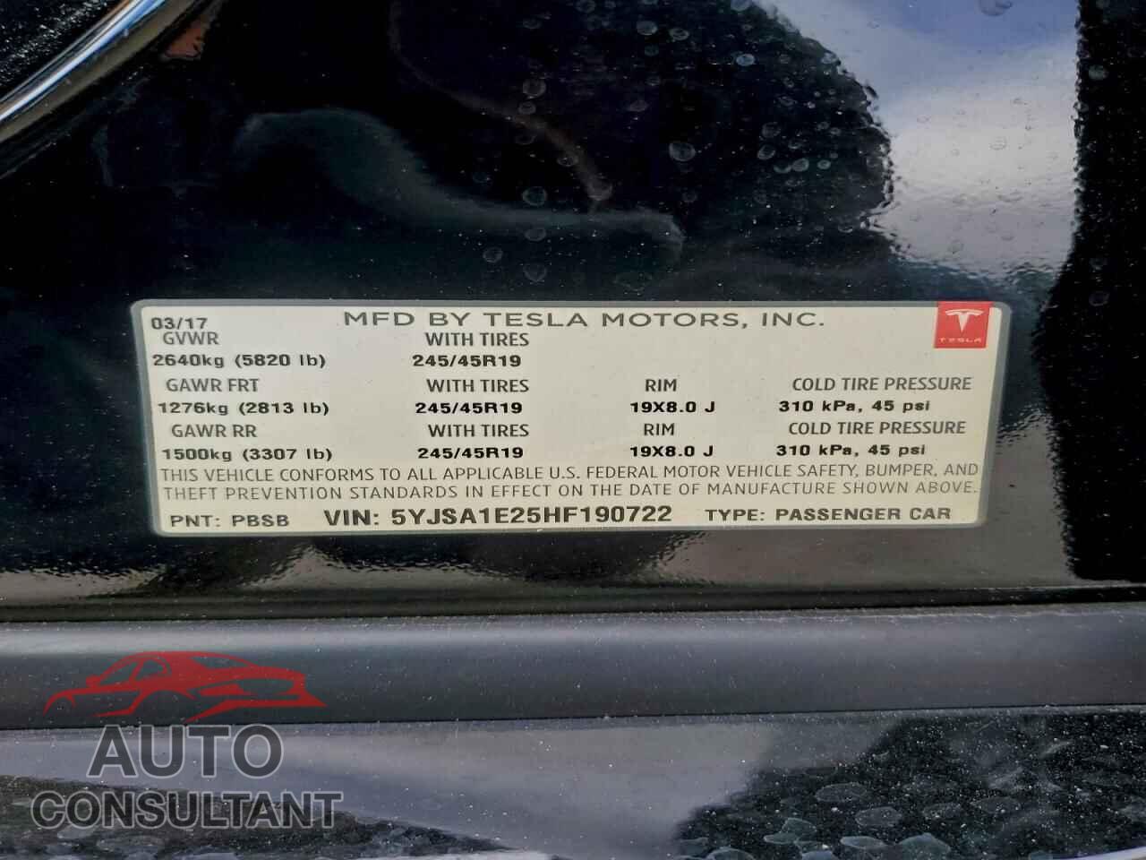 TESLA MODEL S 2017 - 5YJSA1E25HF190722