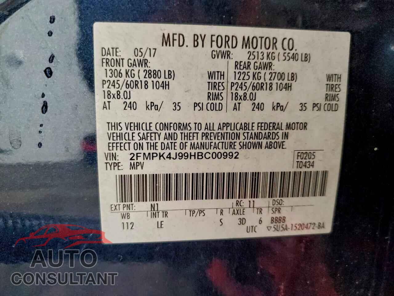FORD EDGE 2017 - 2FMPK4J99HBC00992