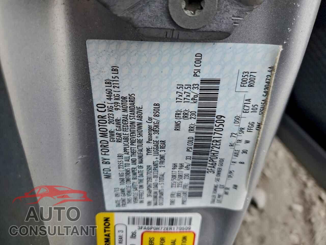 FORD FUSION 2014 - 3FA6P0H72ER170509