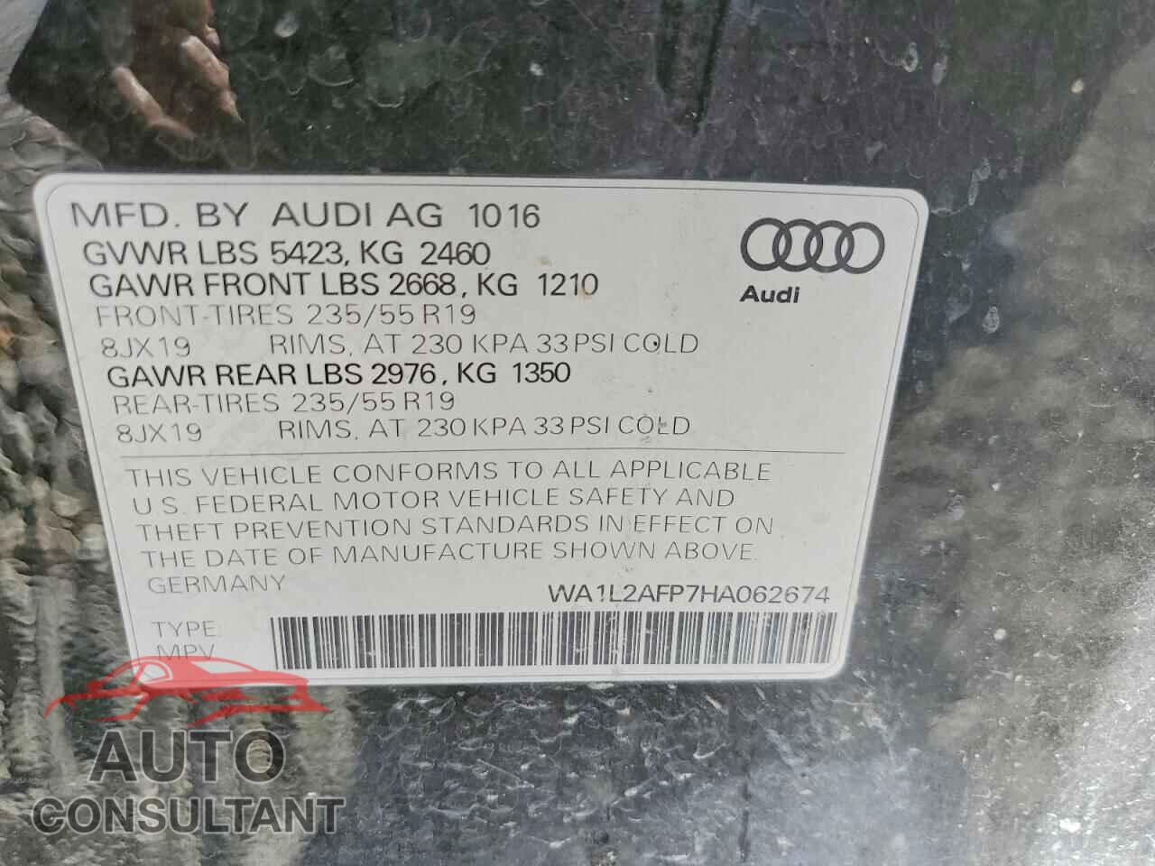 AUDI Q5 2017 - WA1L2AFP7HA062674