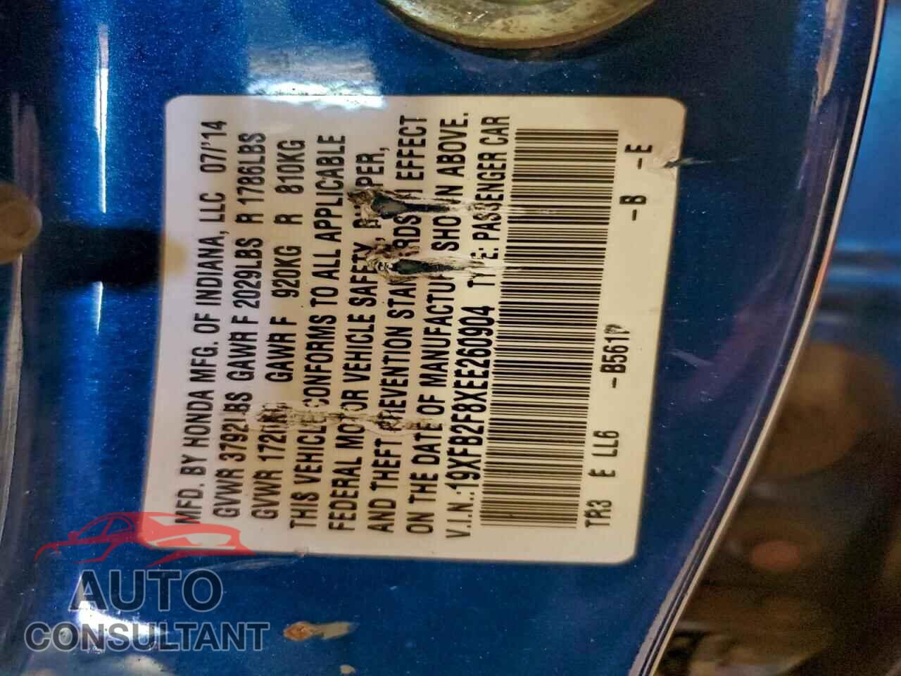 HONDA CIVIC 2014 - 19XFB2F8XEE260904