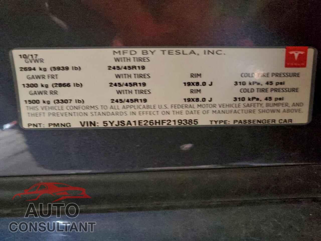 TESLA MODEL S 2017 - 5YJSA1E26HF219385
