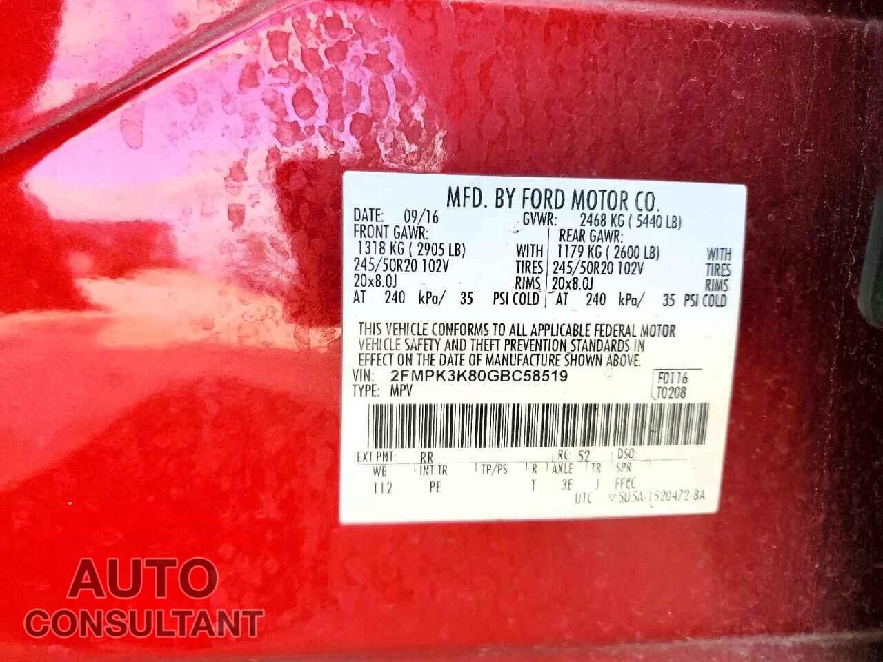 FORD EDGE 2016 - 2FMPK3K80GBC58519
