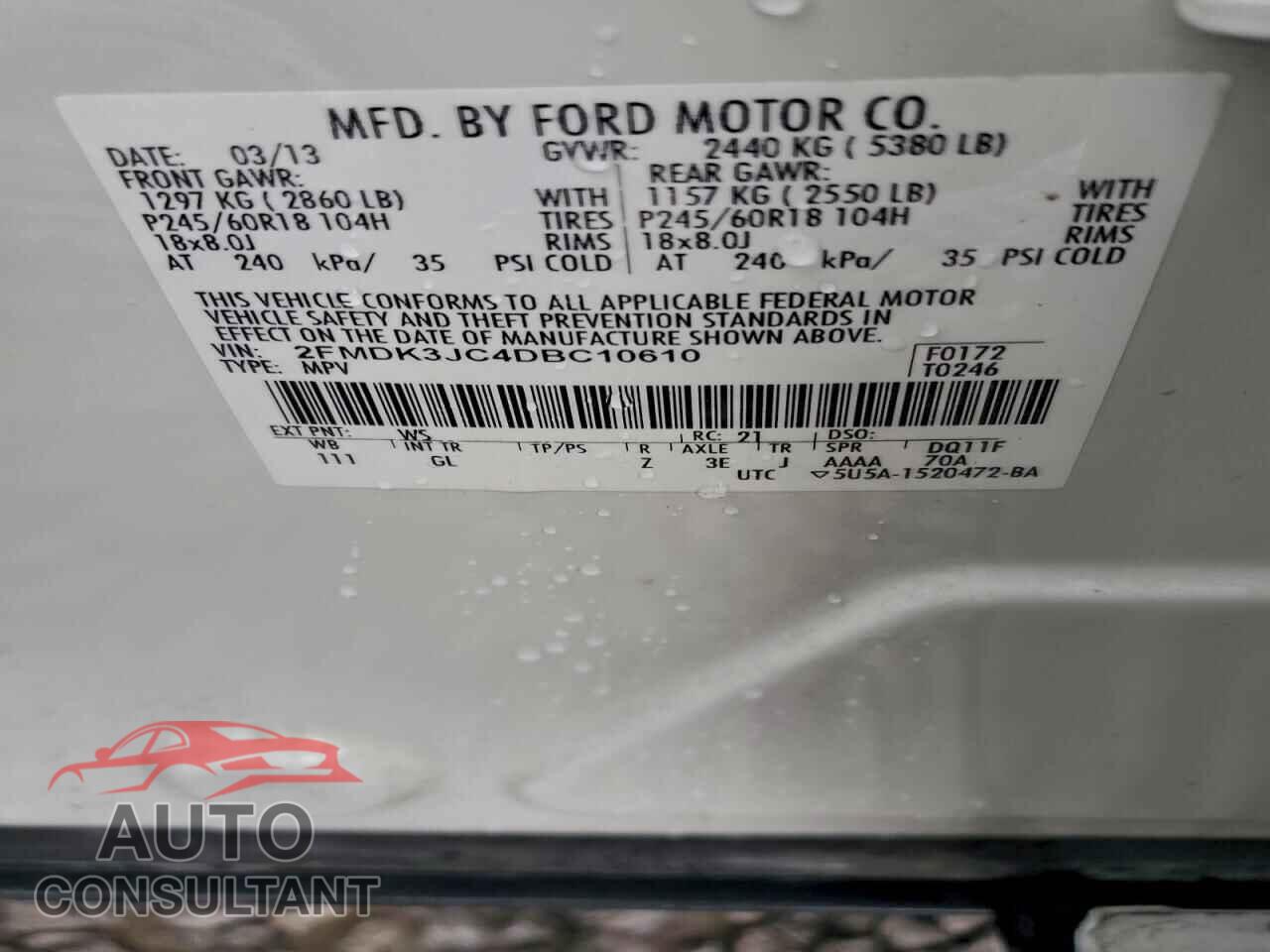 FORD EDGE 2013 - 2FMDK3JC4DBC10610