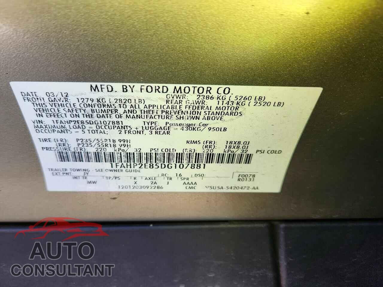 FORD TAURUS 2013 - 1FAHP2E85DG107881