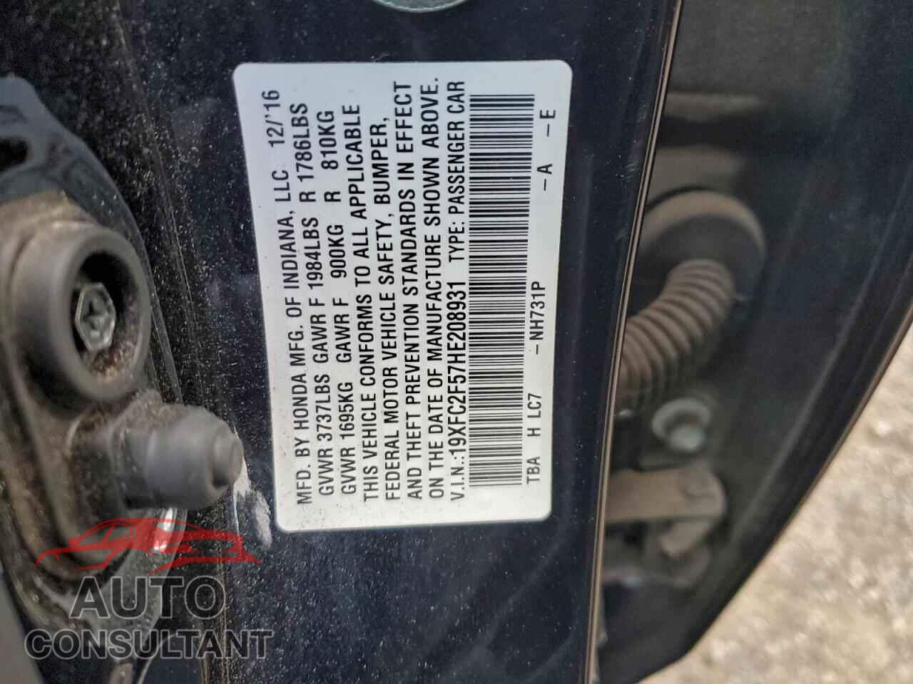 HONDA CIVIC 2017 - 19XFC2F57HE208931