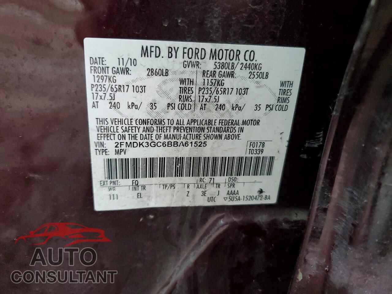 FORD EDGE 2011 - 2FMDK3GC6BBA61525