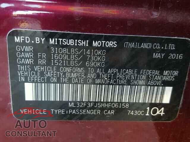 MITSUBISHI MIRAGE 2017 - ML32F3FJ5HHF06158