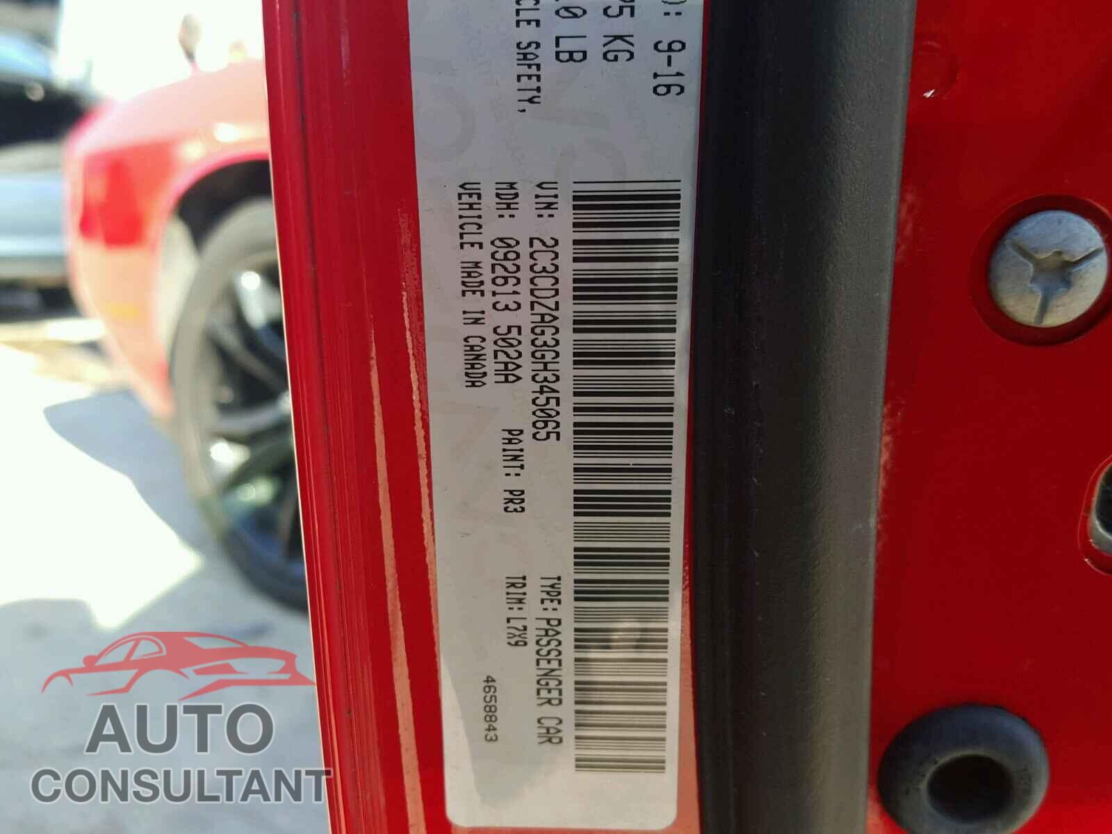 DODGE CHALLENGER 2016 - 2C3CDZAG3GH345065