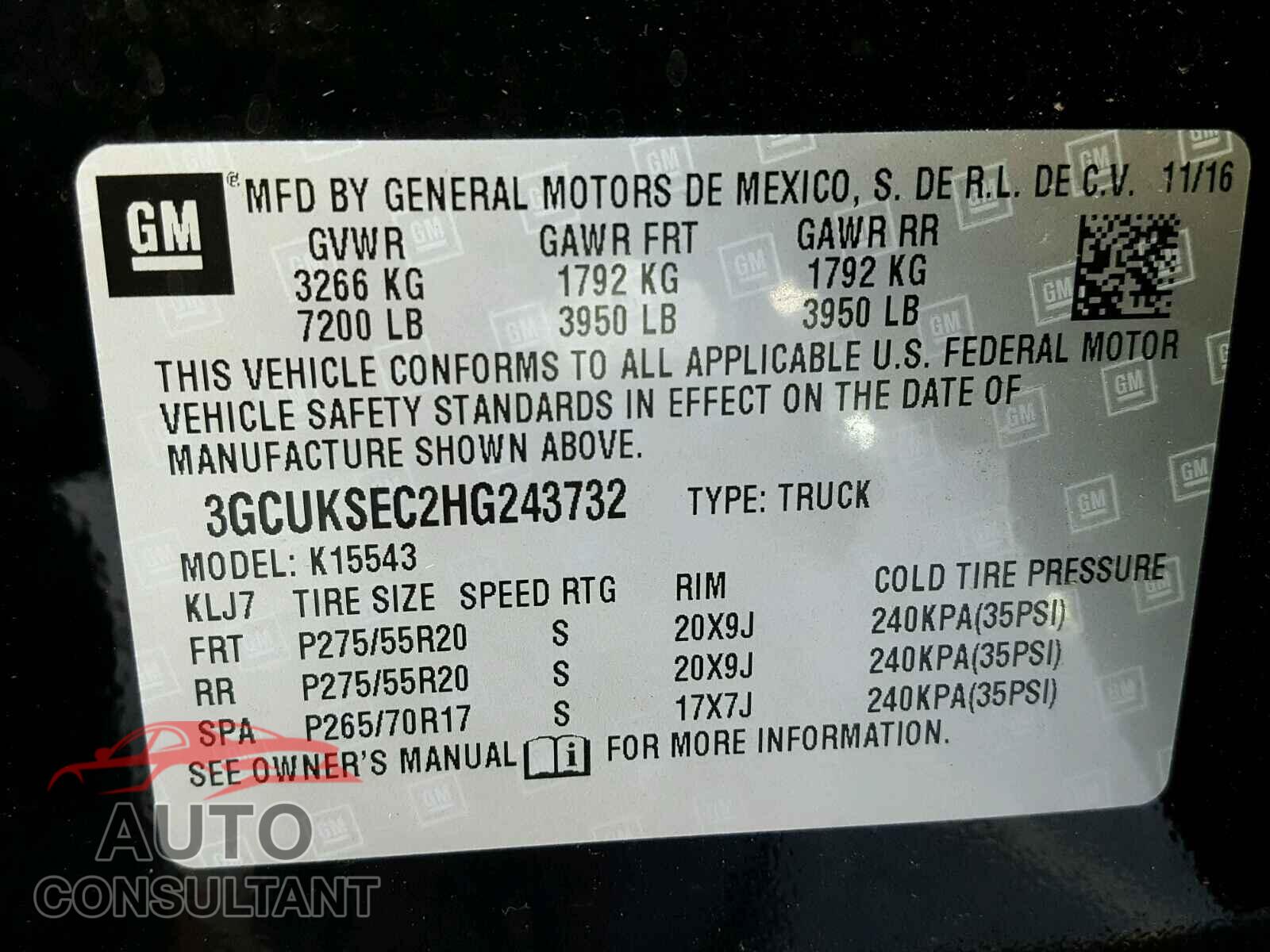 CHEVROLET SILVERADO 2017 - 3GCUKSEC2HG243732