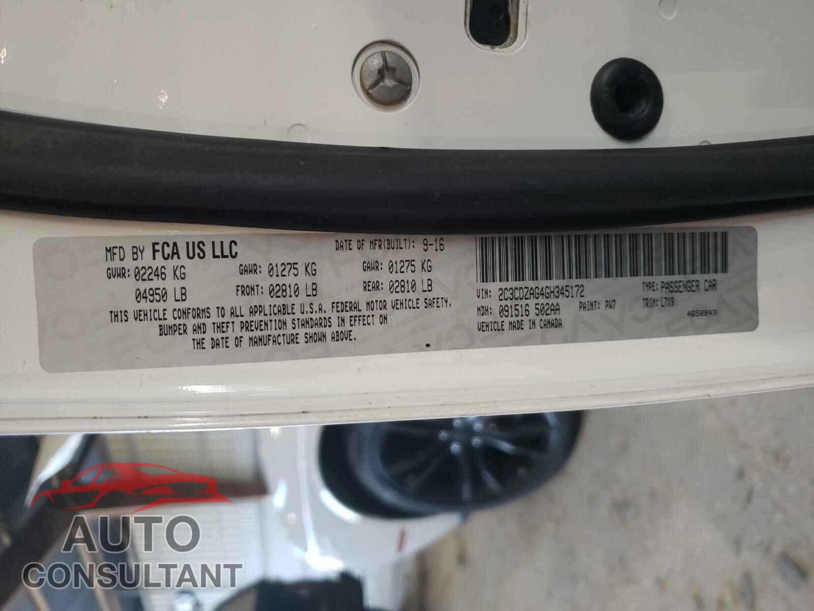 DODGE CHALLENGER 2016 - 2C3CDZAG4GH345172