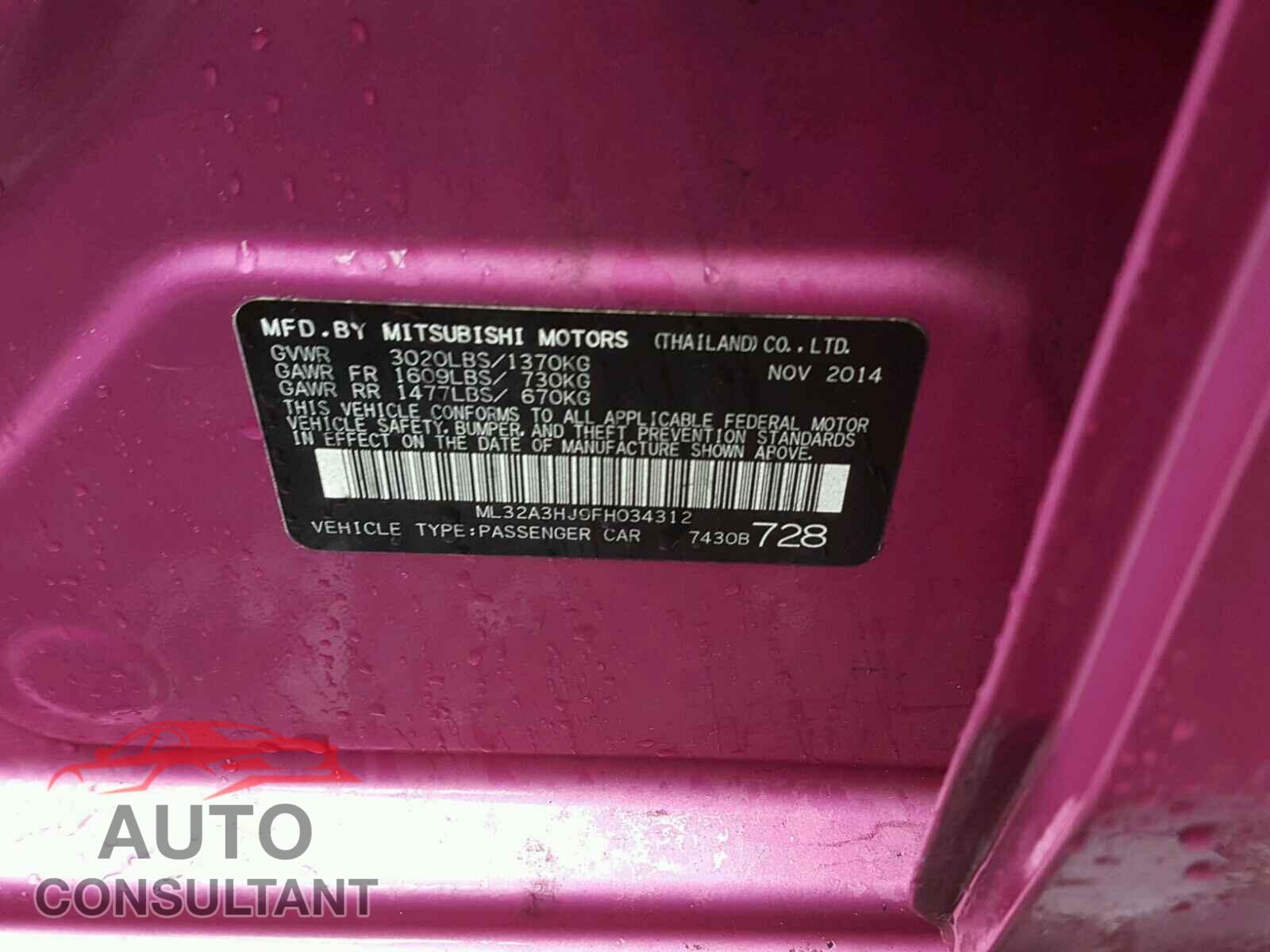 MITSUBISHI MIRAGE 2015 - ML32A3HJ9FH034312