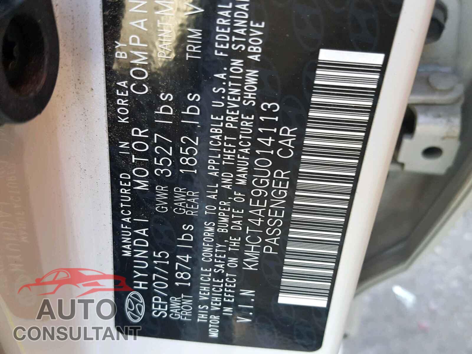 HYUNDAI ACCENT 2016 - KMHCT4AE9GU014113