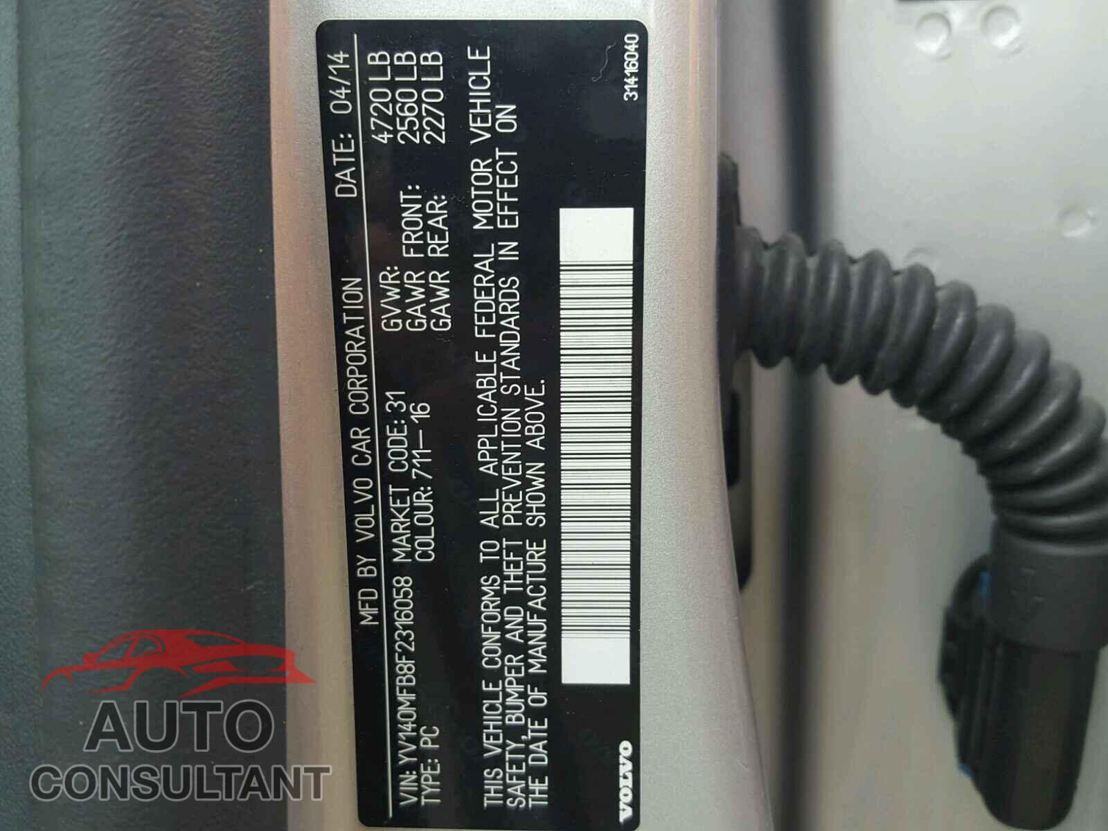 VOLVO S60 2015 - YV140MFB8F2316058