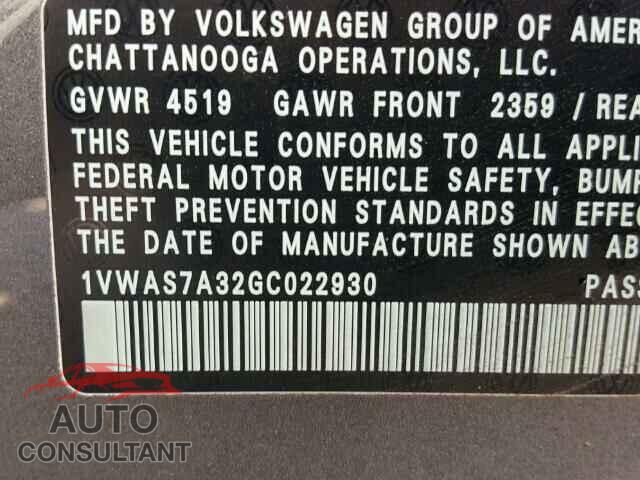 VOLKSWAGEN PASSAT 2016 - 1VWAS7A32GC022930