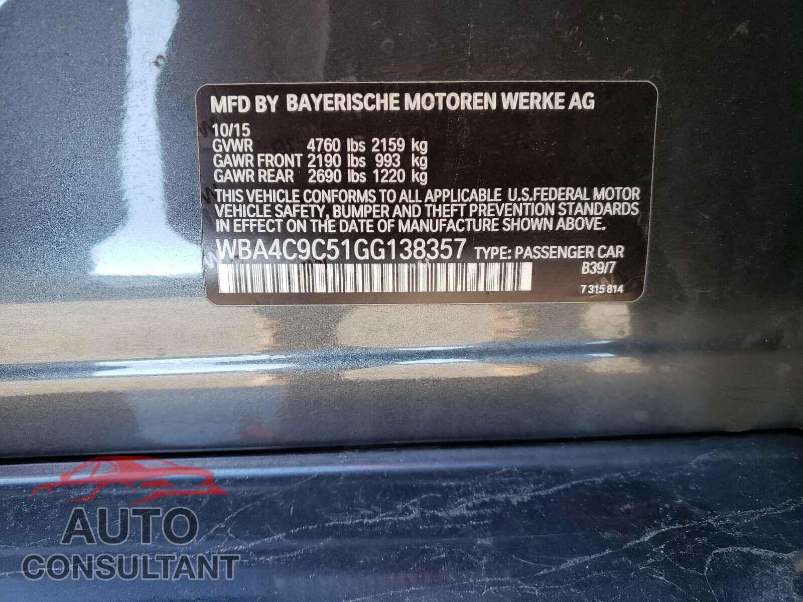 BMW 4 SERIES 2016 - WBA4C9C51GG138357