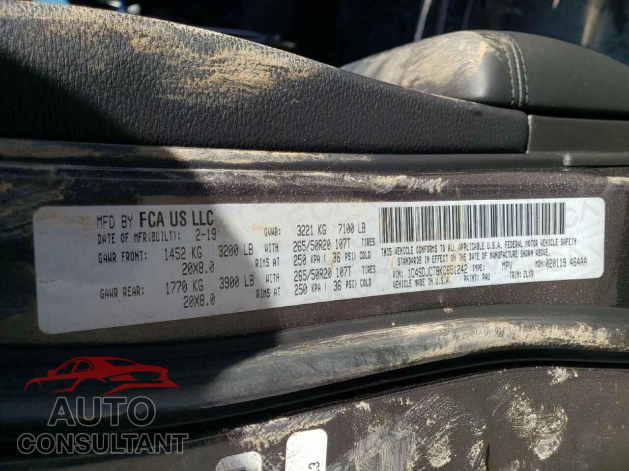 DODGE DURANGO 2019 - 1C4SDJCT8KC651242