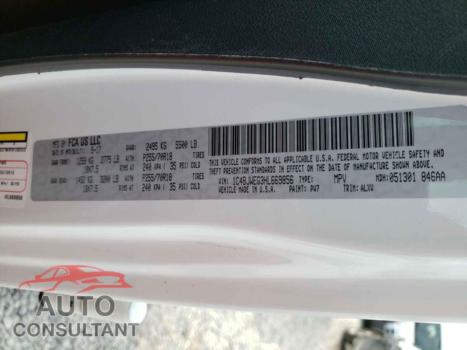 JEEP WRANGLER 2017 - 1C4BJWEG3HL669856