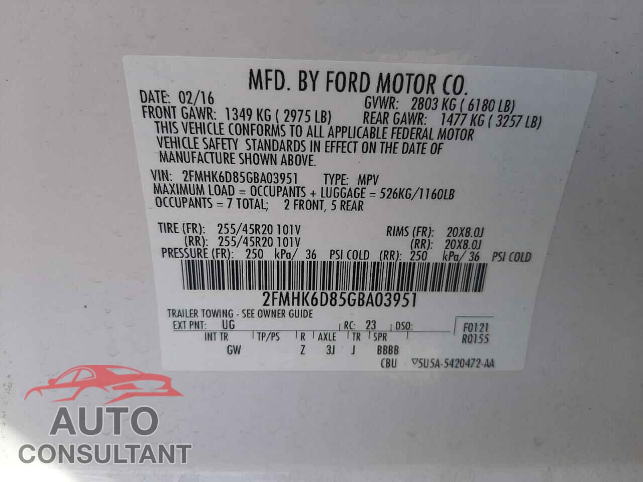 FORD FLEX 2016 - 2FMHK6D85GBA03951