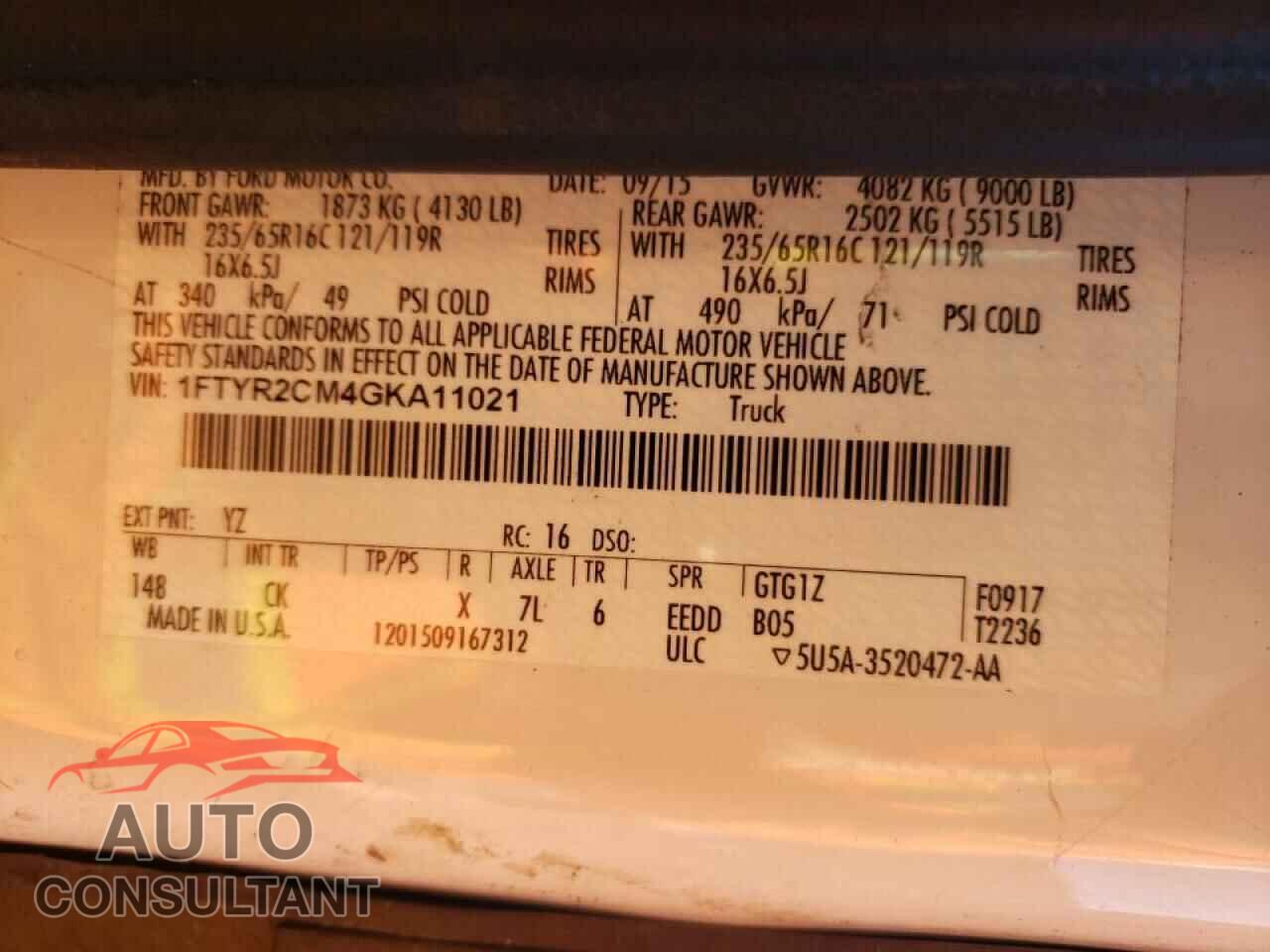 FORD TRANSIT CO 2016 - 1FTYR2CM4GKA11021