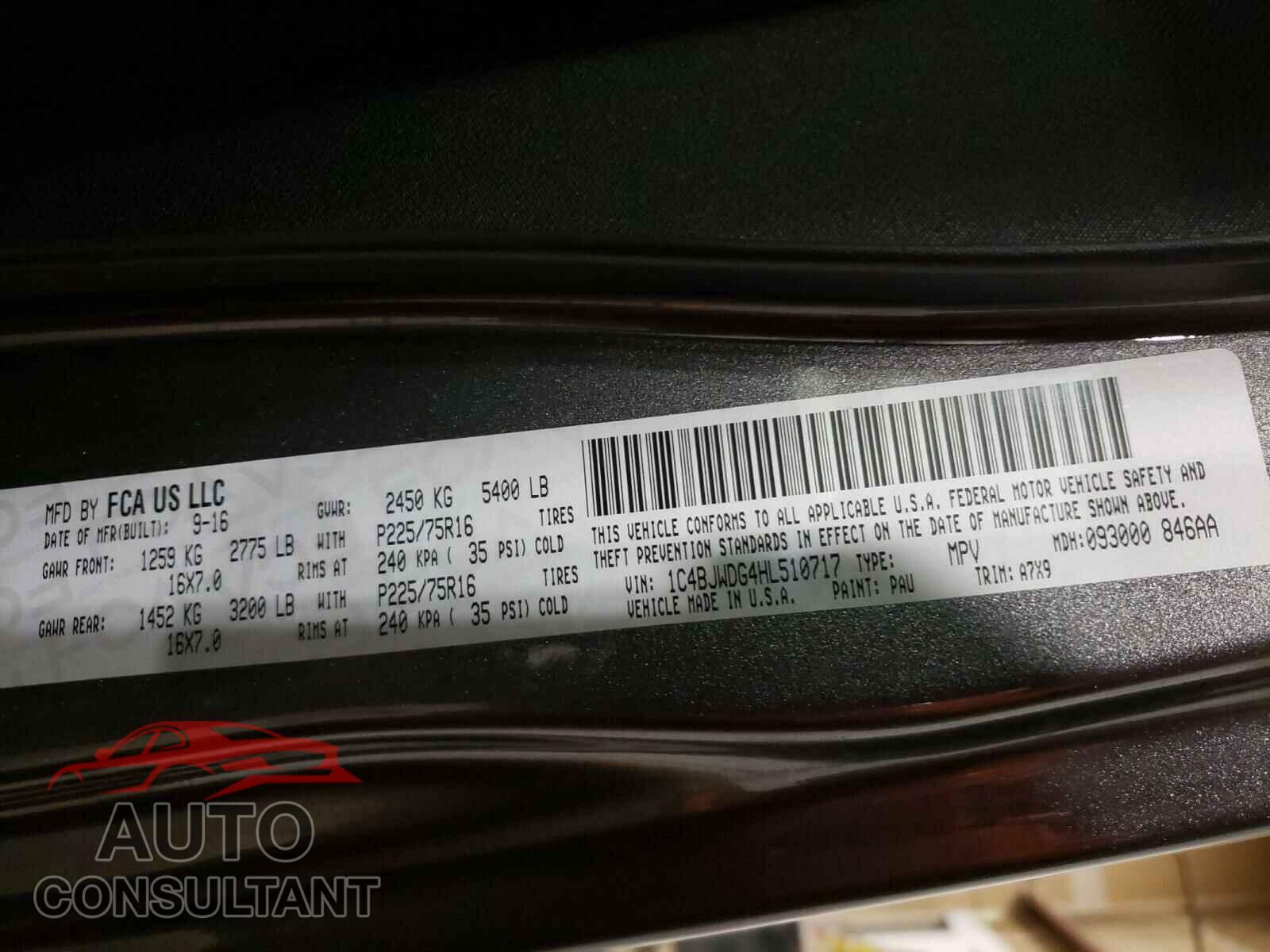 JEEP WRANGLER 2017 - 1C4BJWDG4HL510717