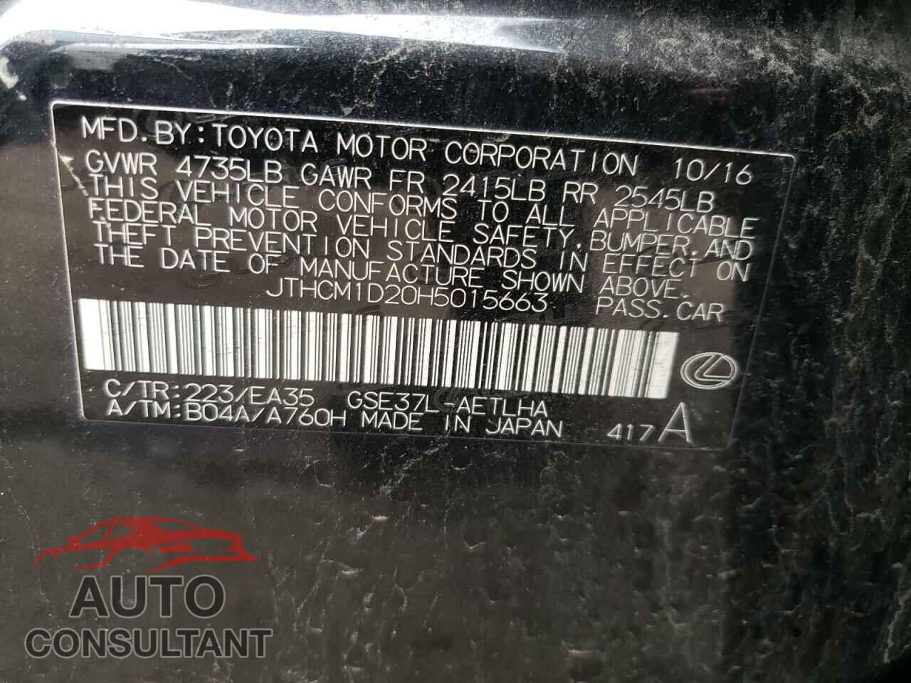 LEXUS IS 2017 - JTHCM1D20H5015663