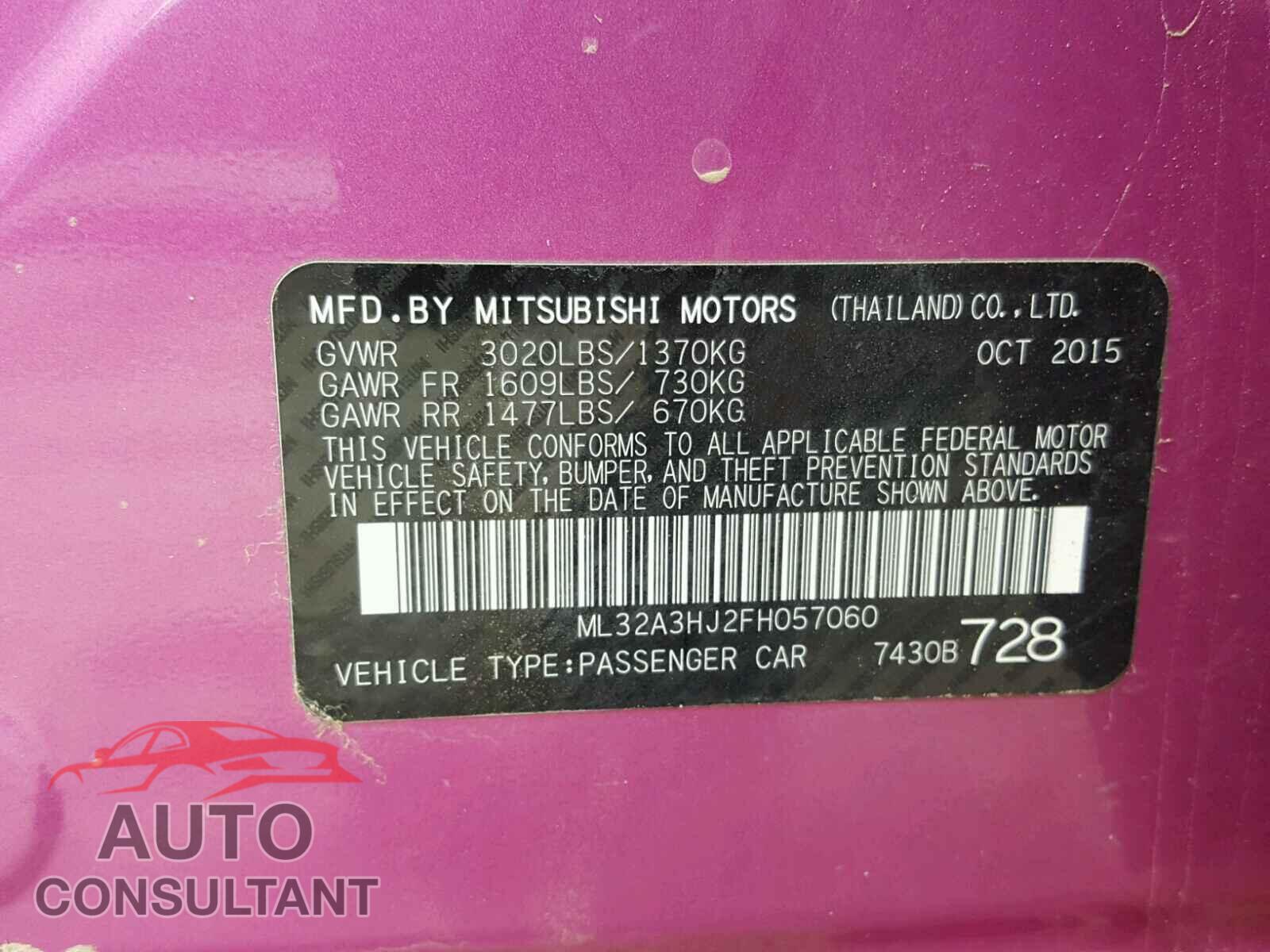 MITSUBISHI MIRAGE 2015 - ML32A3HJ2FH057060