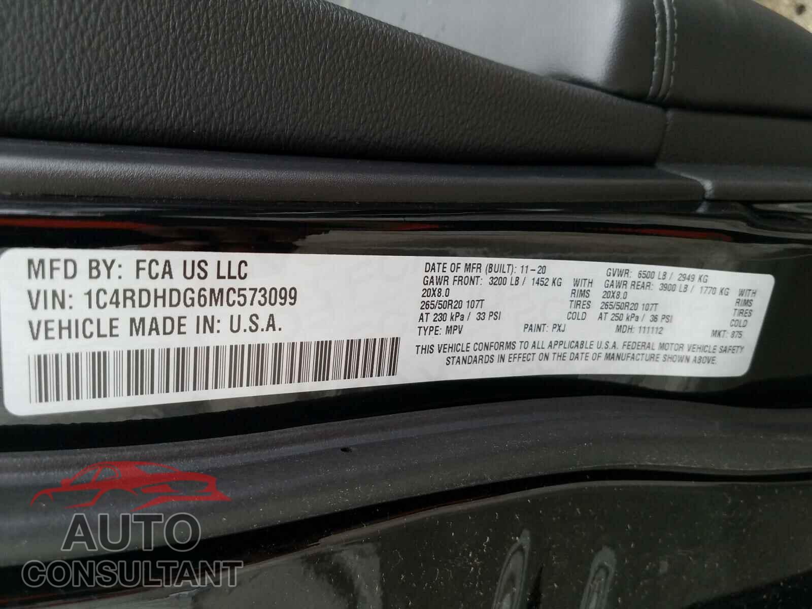 DODGE DURANGO 2021 - 1C4RDHDG6MC573099