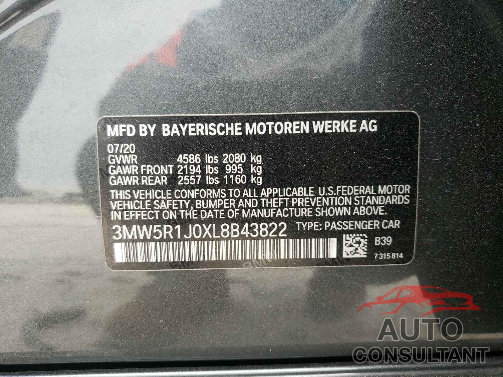 BMW 3 SERIES 2020 - 3MW5R1J0XL8B43822