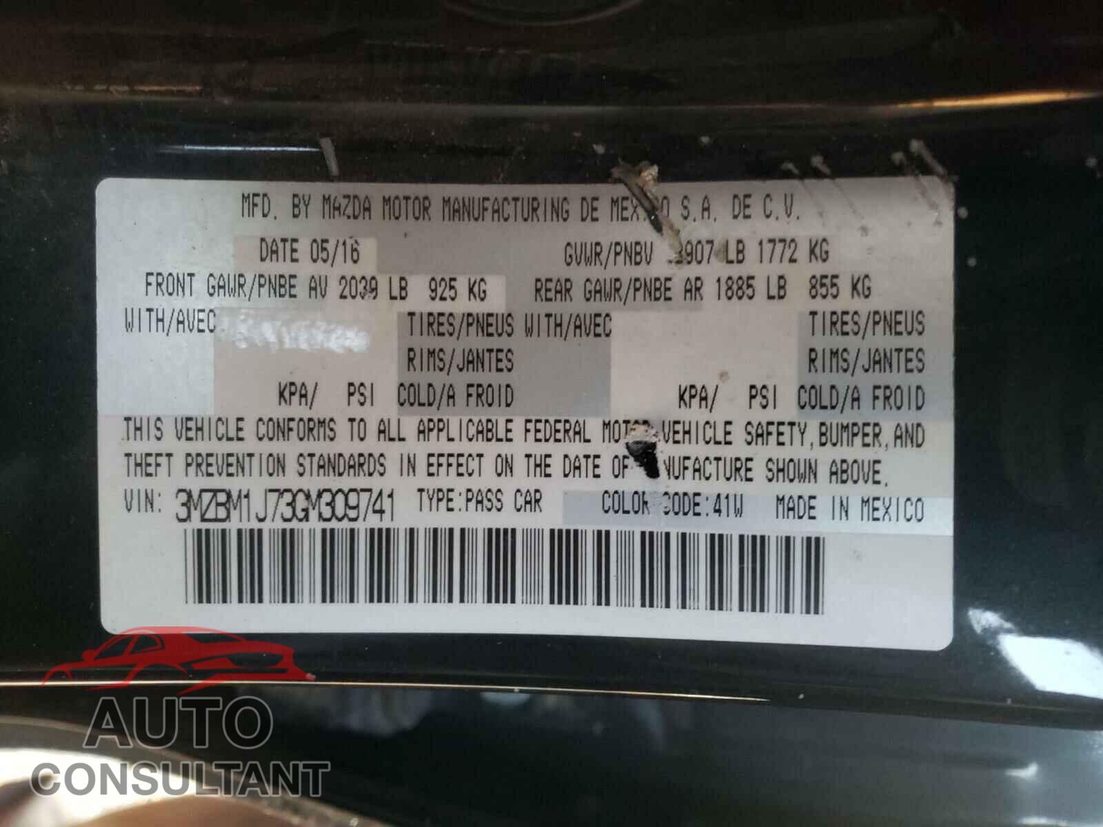 MAZDA 3 2016 - 3MZBM1J73GM309741