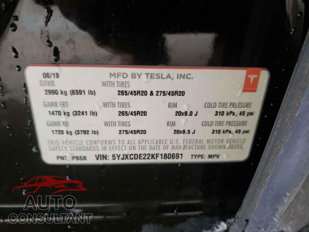 TESLA MODEL X 2019 - 5YJXCDE22KF180691