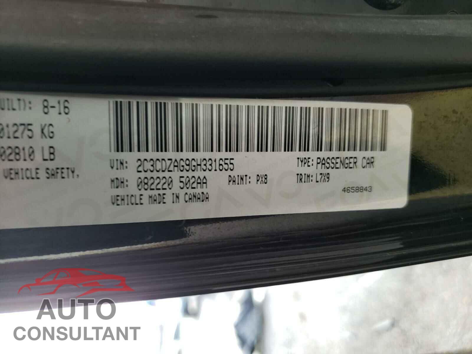 DODGE CHALLENGER 2016 - 2C3CDZAG9GH331655