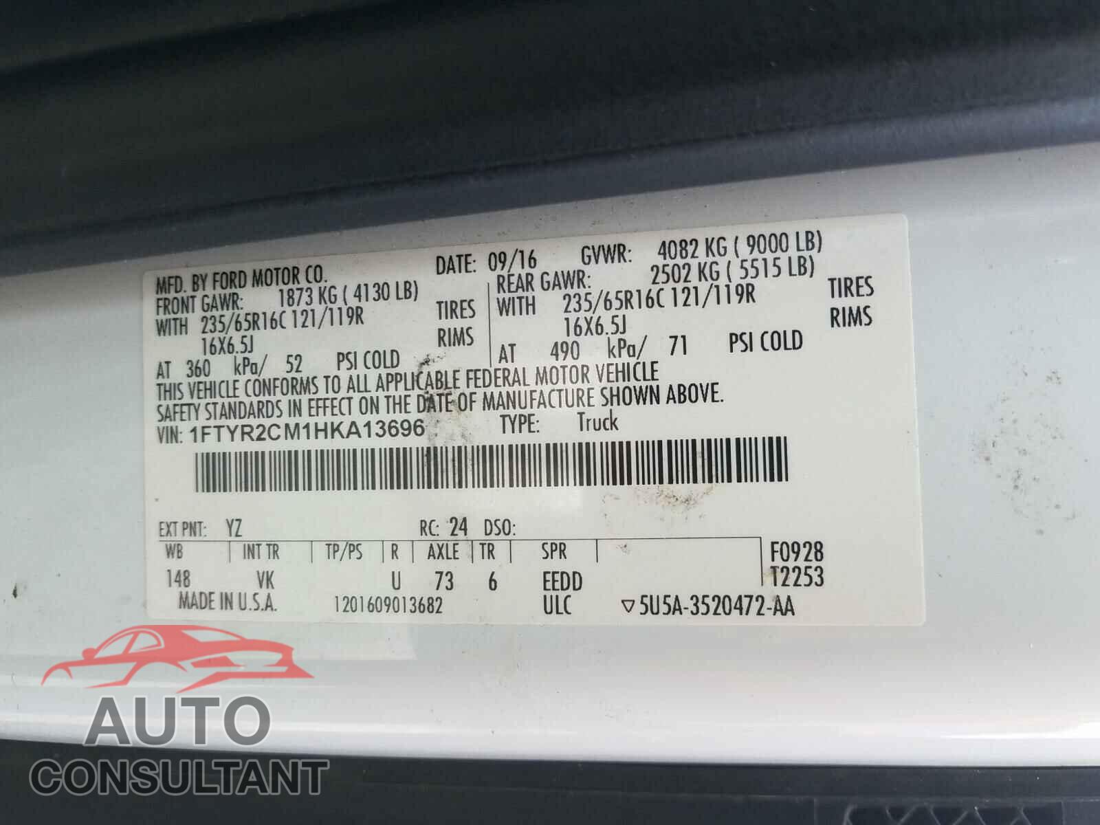 FORD TRANSIT CO 2017 - 1FTYR2CM1HKA13696