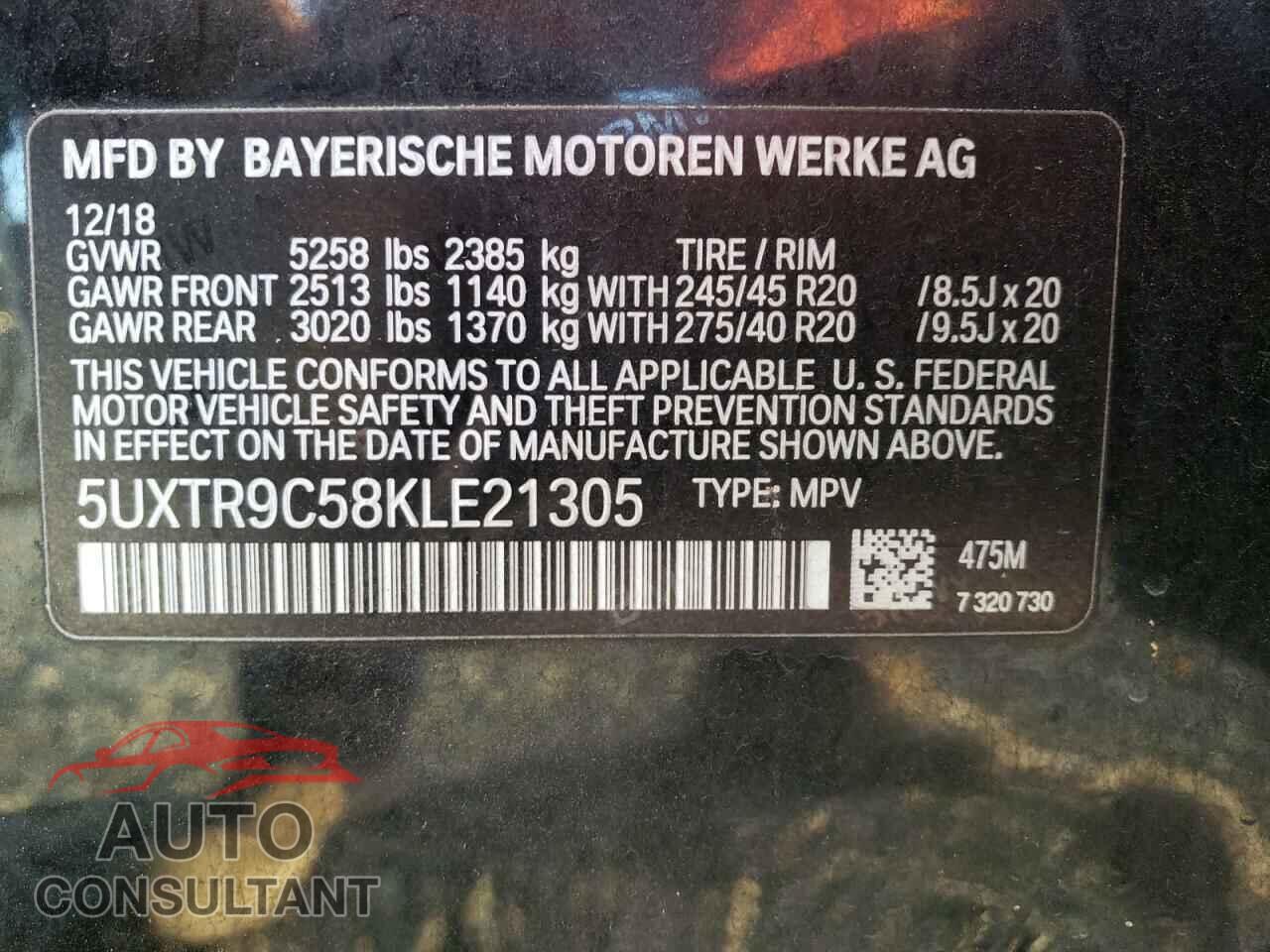 BMW X3 2019 - 5UXTR9C58KLE21305
