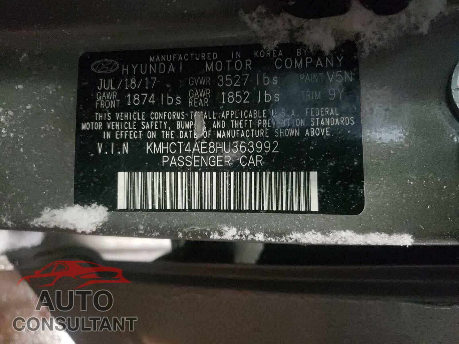 HYUNDAI ACCENT 2017 - KMHCT4AE8HU363992
