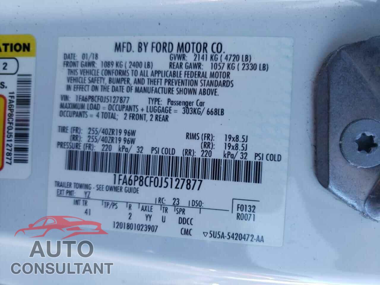 FORD MUSTANG 2018 - 1FA6P8CF0J5127877
