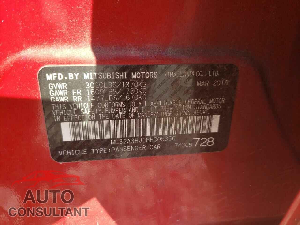 MITSUBISHI MIRAGE 2017 - ML32A3HJ1HH005356