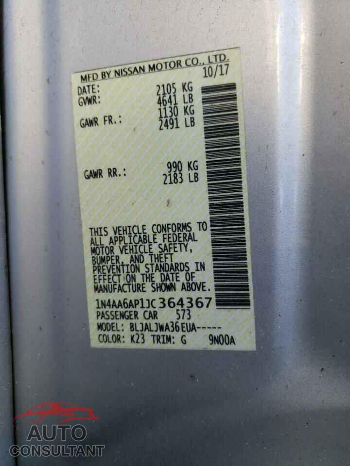 NISSAN MAXIMA 2018 - 1N4AA6AP1JC364367