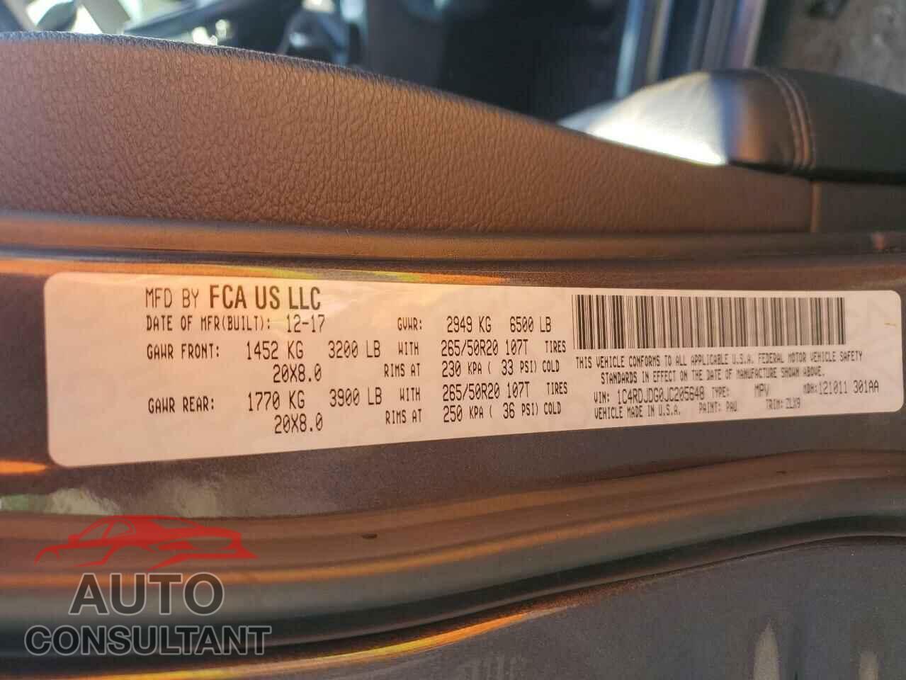 DODGE DURANGO 2018 - 1C4RDJDG0JC205648