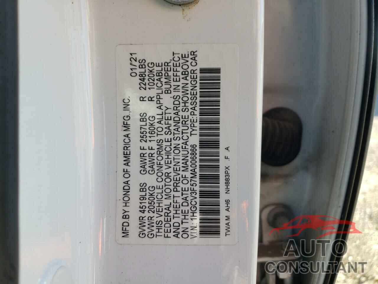 HONDA ACCORD 2021 - 1HGCV3F57MA006866