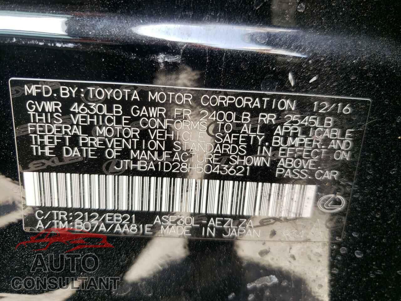 LEXUS IS 2017 - JTHBA1D28H5043621