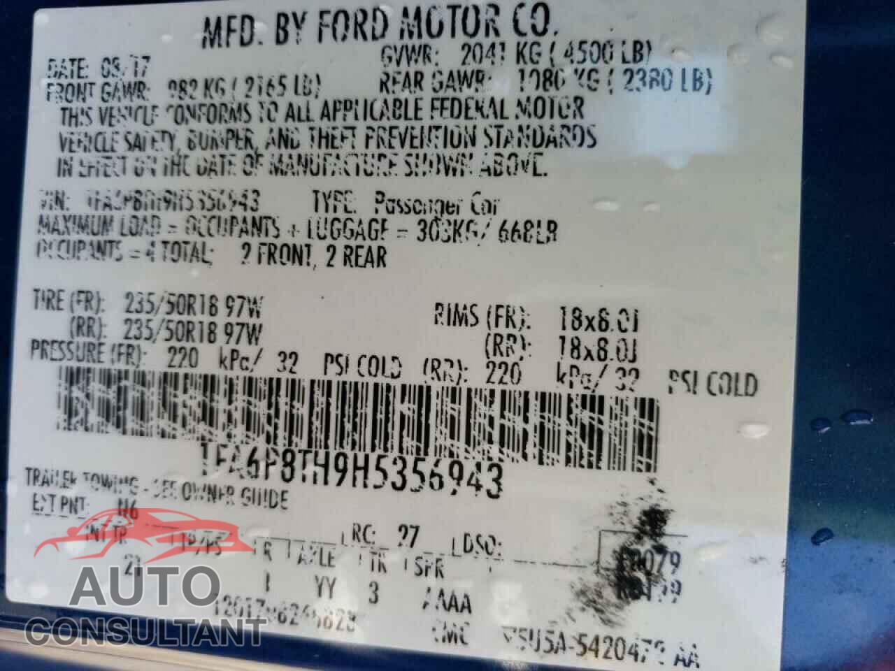 FORD MUSTANG 2017 - 1FA6P8TH9H5356943