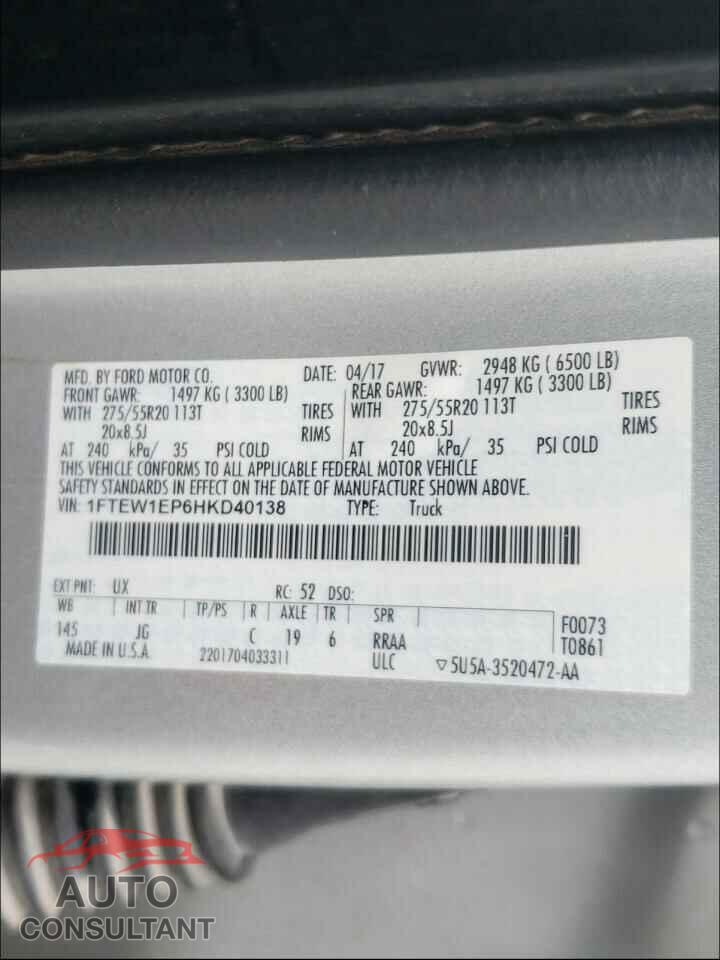 FORD F150 2017 - 1FTEW1EP6HKD40138
