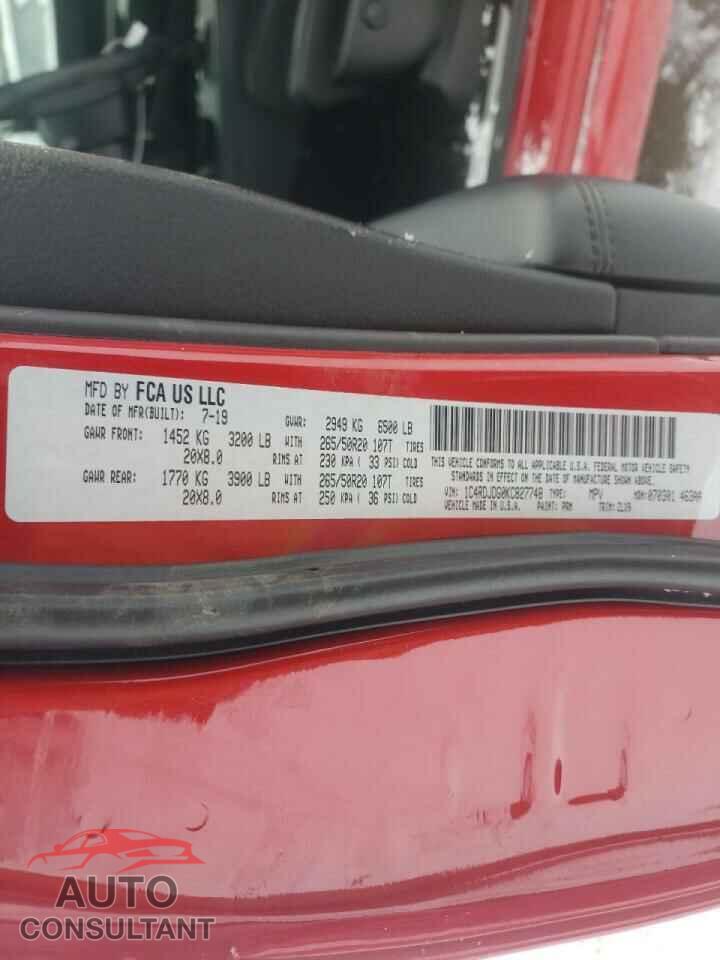 DODGE DURANGO 2019 - 1C4RDJDG0KC827748