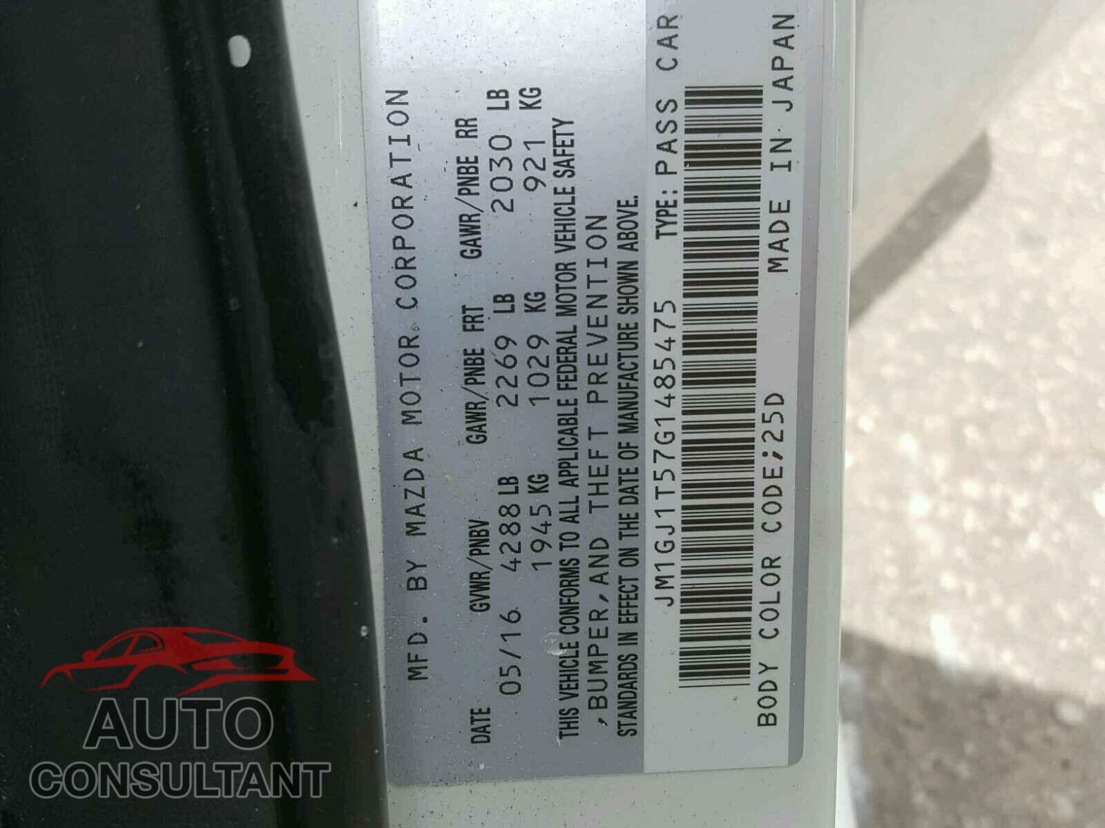 MAZDA 6 2016 - JM1GJ1T57G1485475