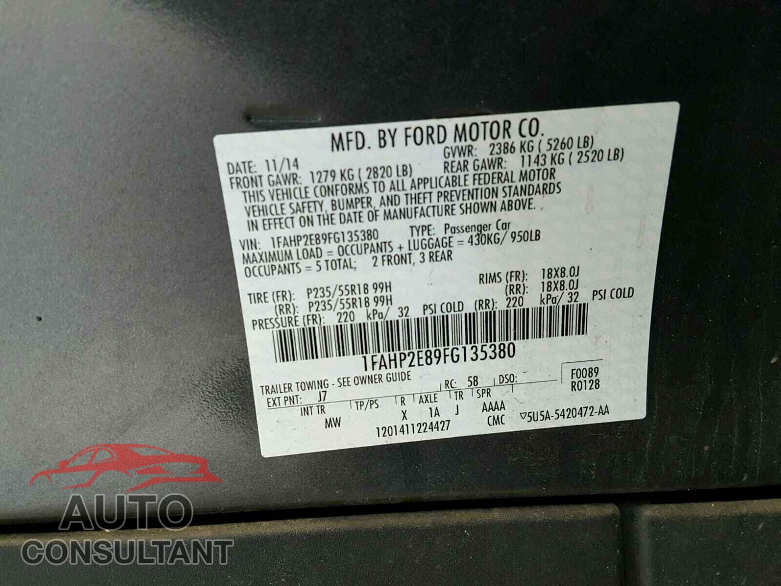 FORD TAURUS 2015 - 1FAHP2E89FG135380