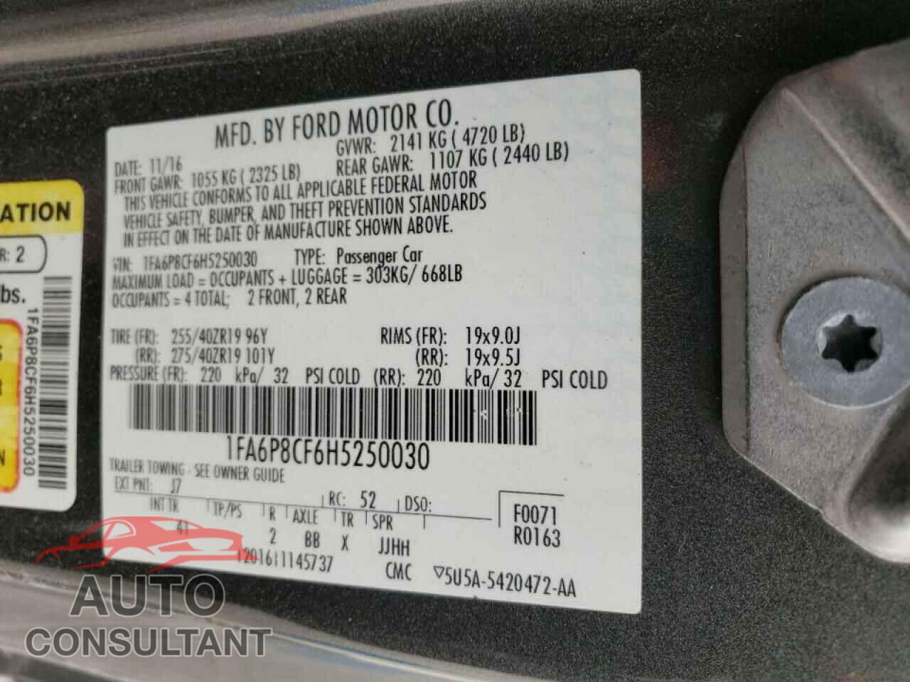 FORD MUSTANG 2017 - 1FA6P8CF6H5250030