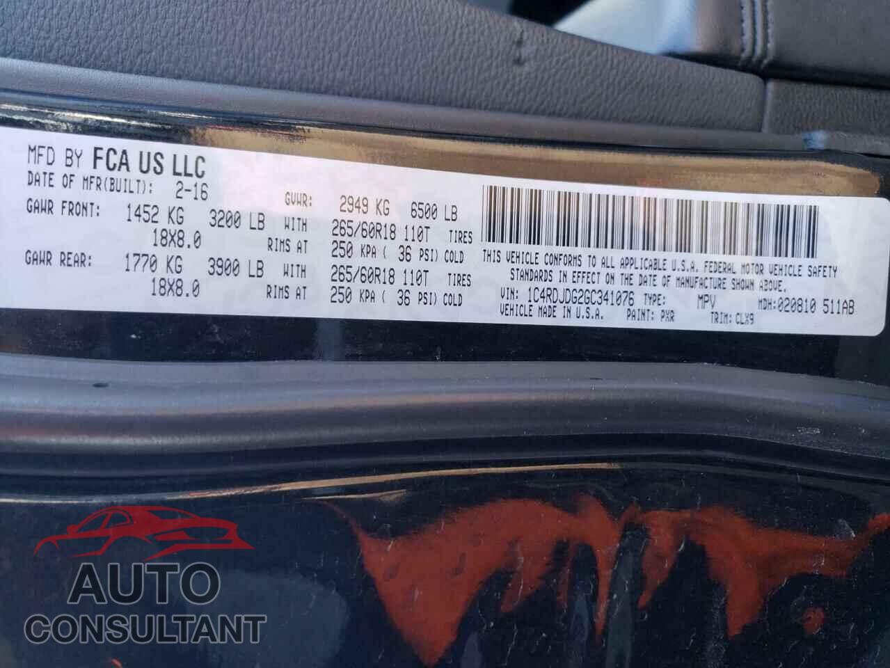 DODGE DURANGO 2016 - 1C4RDJDG2GC341076