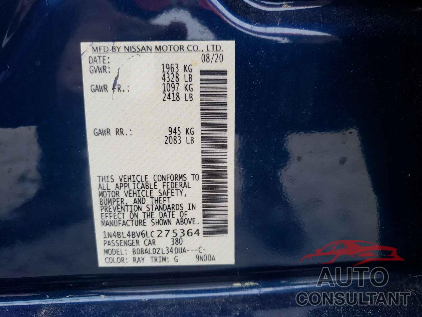 NISSAN ALTIMA 2020 - 1N4BL4BV6LC275364